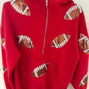 Live Love Gameday Red Hoodie with Sequin Football Design